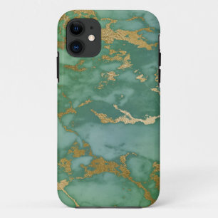 Image Of Trendy Marble Texture In Green & Gold iPhone 11 Case