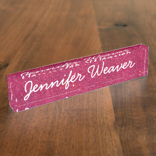 Image of Trendy Pink Glitter Name Plate