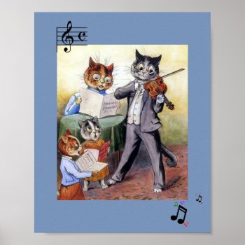 Image of Vintage Cat Family Music Painting Poster