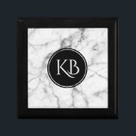 Image Of White & Gray Marble Custom Monogram Keepsake Box<br><div class="desc">Elegant image of white and gray image of marble texture with black circle and customizable monogram.</div>