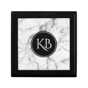 Image Of White & Gray Marble Custom Monogram Keepsake Box