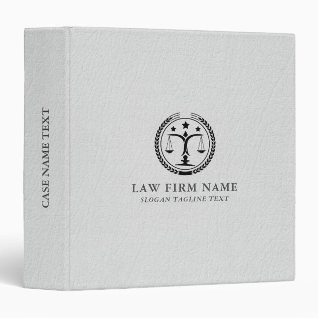 Image of White Leather Texture Black Justice Logo 3 Ring Binder (Front/Spine)