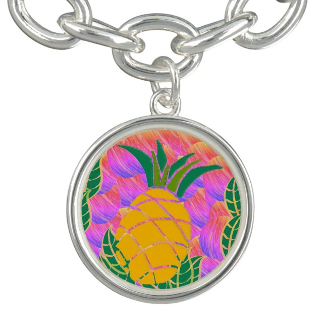 Image of Yellow Pineapple on Multicolor Abstracts Bracelet (Design)