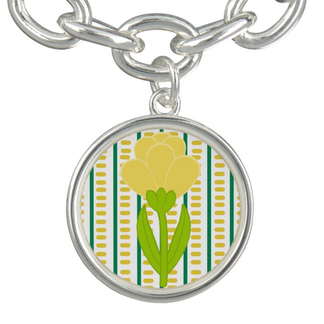 Image of Yellow Tulip on Lined Abstract Background Bracelet (Design)
