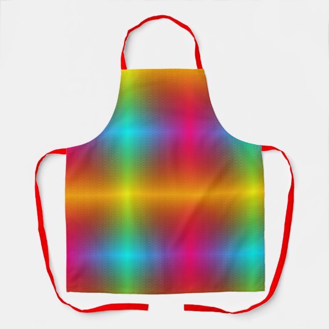 Image shows a colorful apron with a vibrant rainbo (Front)