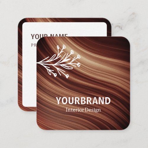 Image Template Modern Branch Mahaghoni Wood Brown Square Business Card
