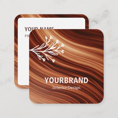 Image Template Modern Branch Mahaghoni Wood Brown Square Business Card