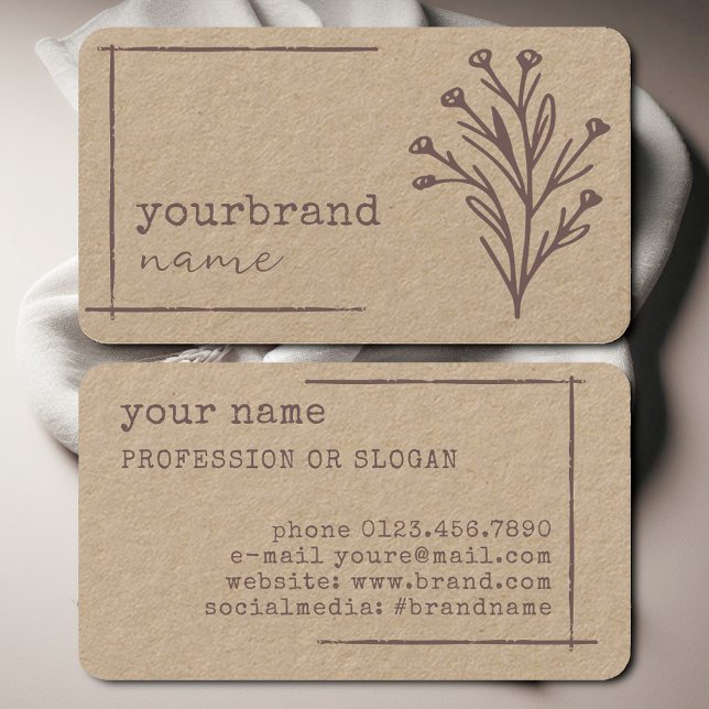 Image Template Rustic Floral Flower Kraft Paper Business Card (Creator Uploaded)