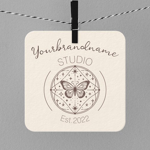 Image Template Rustic Mystical Butterfly Drawing  Square Business Card