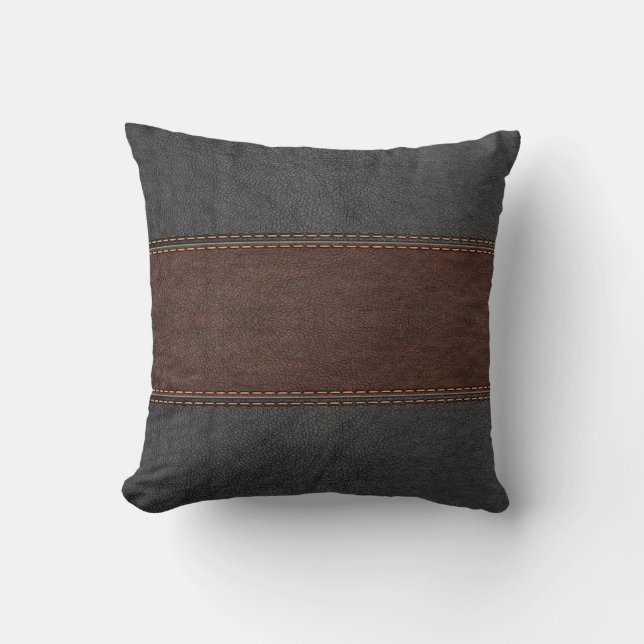 Image Vintage Black And Brown Leather Throw Pillow (Front)