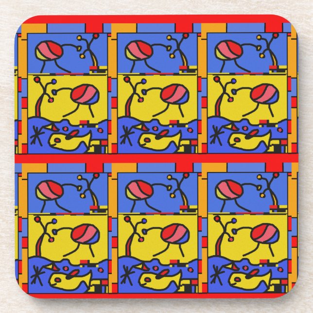 Image with fish modern art beverage coaster (Front)