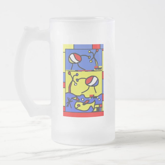 Image with fish modern art frosted glass beer mug (Left)