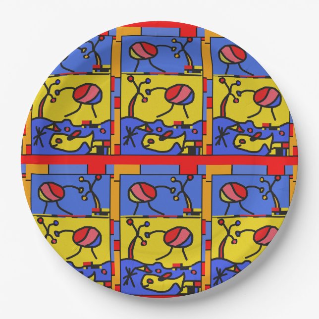 Image with fish modern art paper plates (Front)