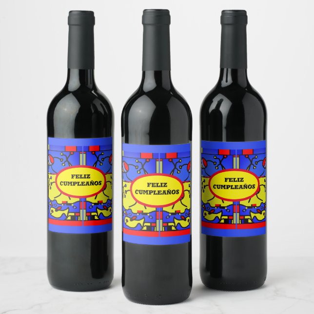 Image with fish modern art,personalize wine label (Bottles)