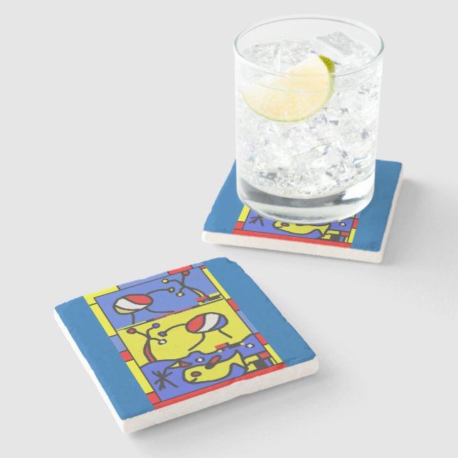 Image with fish modern art stone coaster (Side)
