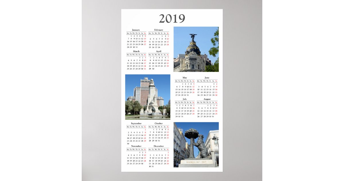 Images from Madrid 2019 calendar Poster Zazzle