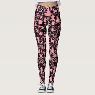 Images of Christmas in Pink Black BG Leggings