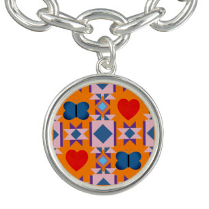Images of Red Hearts Blue Butterflies Abstracts Bracelet