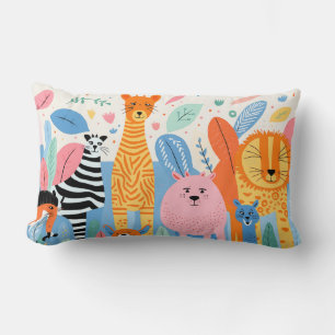 Imaginary beasts with nature doodles lumbar pillow