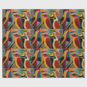 Imaginary birds in vivid colors, tiled wrapping paper