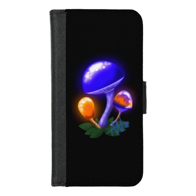 Imaginary White Dapperling Orange & Blue Mushroom iPhone Wallet Case (Front)