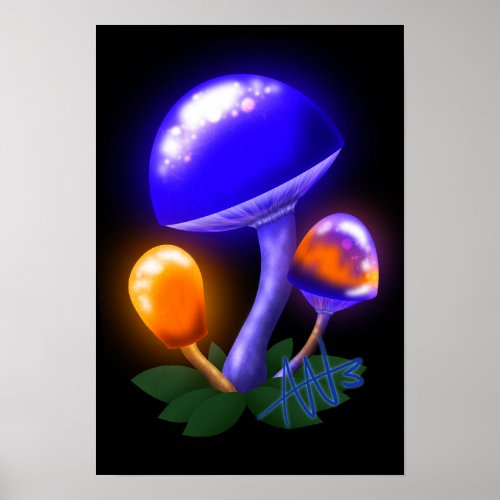 Imaginary White Dapperling Orange  Blue Mushroom Poster