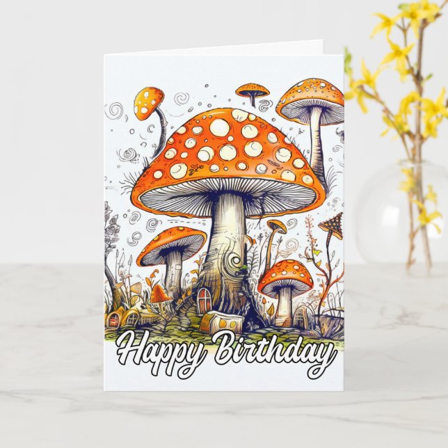 Imaginative Forest Mushroom Drawing Card (Yellow Flower)