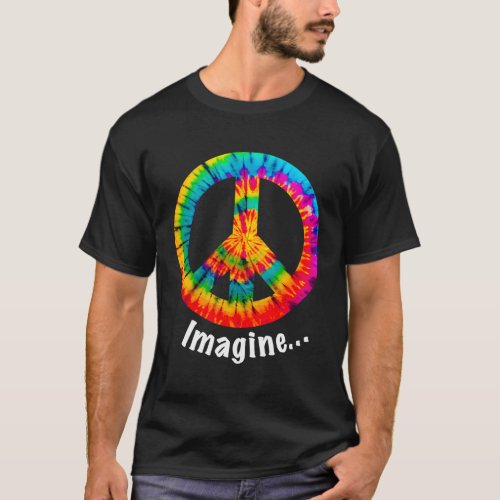 Imagine A World At Peace Hippy Peace Sign T_Shirt