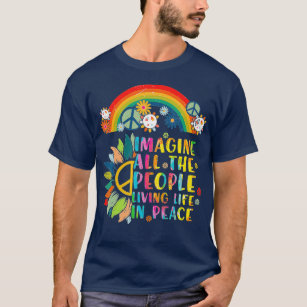 Imagine All People Living Peace Sign Tie Dye Hippy T-Shirt