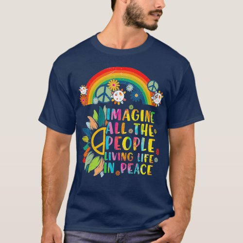 Imagine All People Living Peace Sign Tie Dye Hippy T_Shirt
