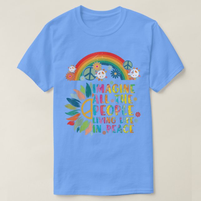 Imagine All People Living Peace Sign Tie Dye Hippy T-Shirt (Design Front)