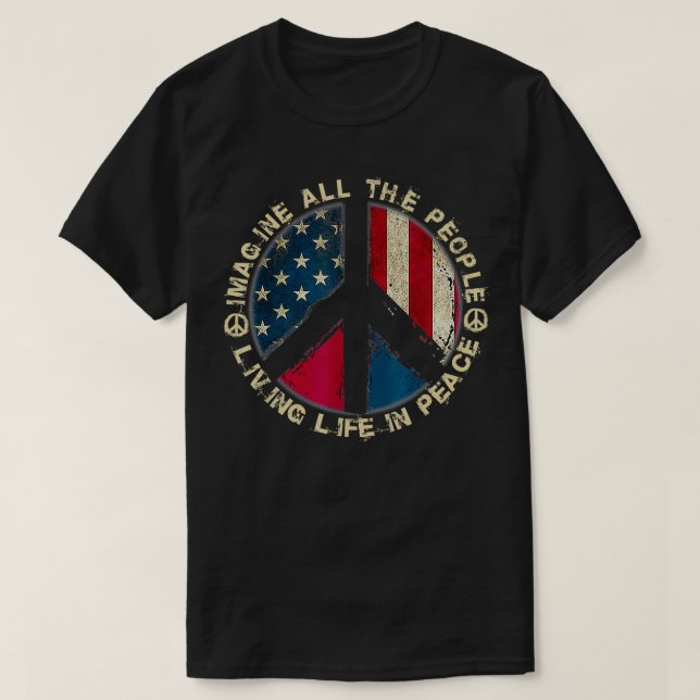 Imagine All The People Living Life In Peace Hippie T-Shirt (Design Front)