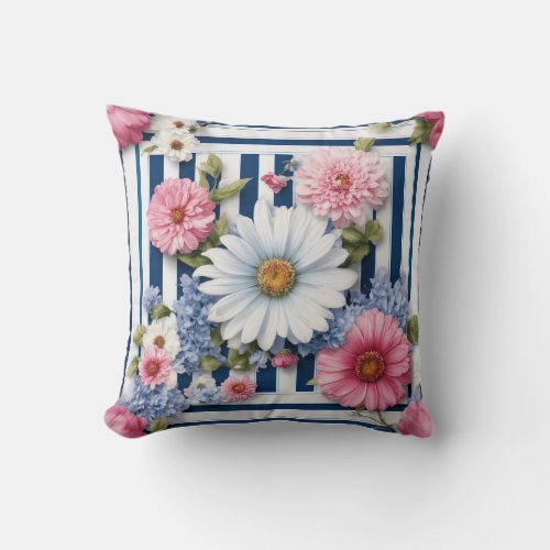 Imagine an illustration of pretty blue pink and  throw pillow