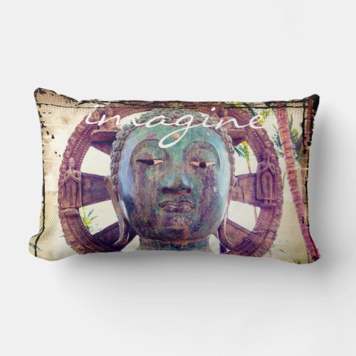 Imagine Asian Turquoise Metal Buddha Statue Photo Lumbar Pillow