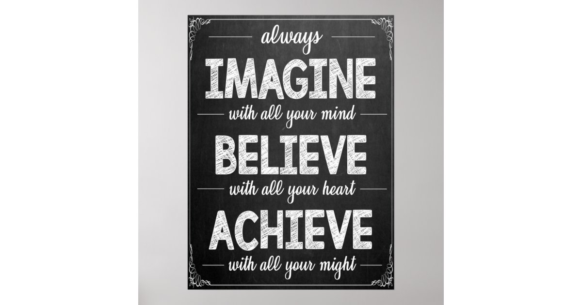 Imagine Believe Achieve Black And White Classroom Poster Zazzle