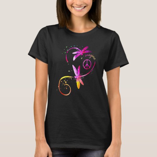 Imagine Dragonfly Hippie Peace Sign Tie Dye Free S T_Shirt