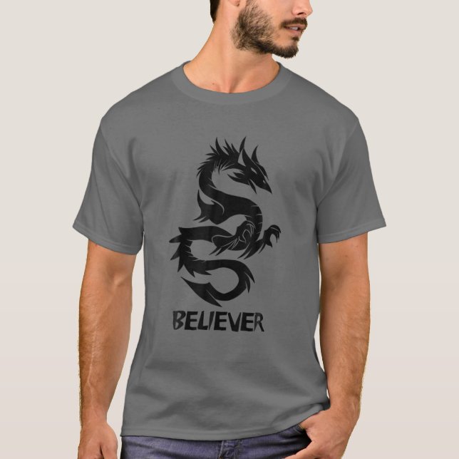 Imagine, Dream, Believe | Fantasy Dragon Tattoo T-Shirt (Front)