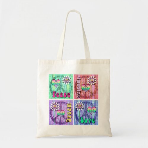 Imagine Dream Peace and Love Graphic Design Tote Bag