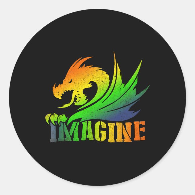 IMAGINE Fantasy Dragon Style Great For Gifts Classic Round Sticker (Front)
