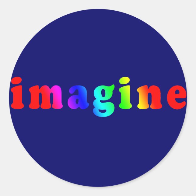Imagine in Rainbow Color Lettering Classic Round Sticker (Front)