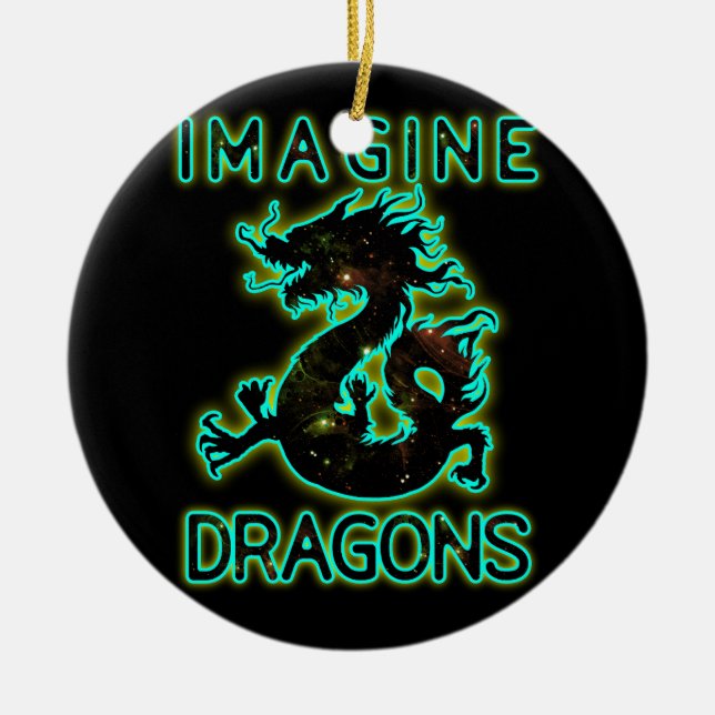 Imagine Magical And Mythical Fantasy Dragons Encha Ceramic Ornament (Front)