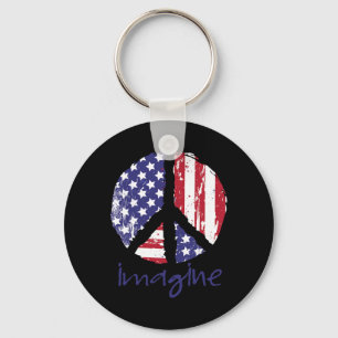 Imagine Peace American Flag Usa Peace Sign 4th Of Keychain