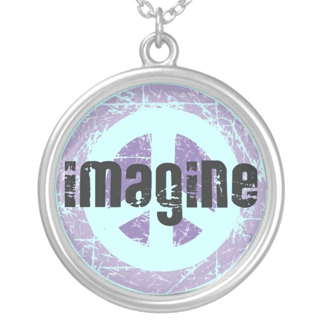 Imagine Peace Sign Silver Plated Necklace (Front)
