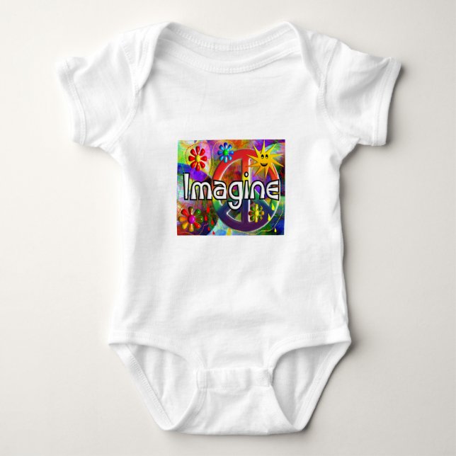 "Imagine" Psychadelic 70's Gifts Baby Bodysuit (Front)