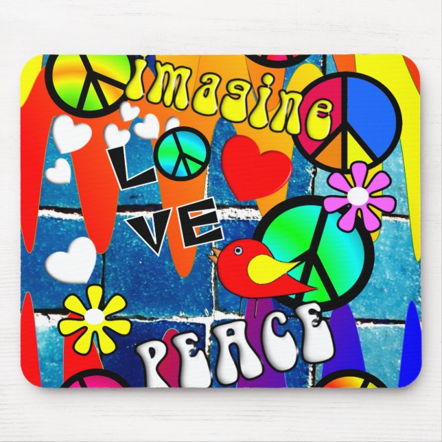 Imagine Retro Peace Symbols Mouse Pad (Front)