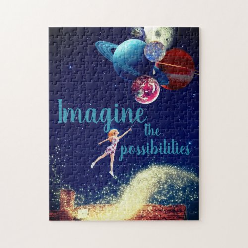 Imagine the Possibilities Girl Galaxy Space Dreams Jigsaw Puzzle