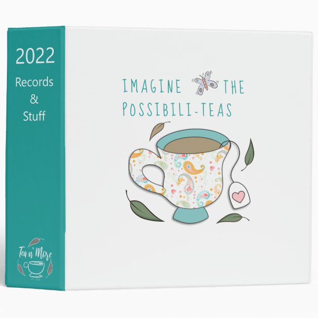 Imagine the Possibilities Tea Puns 3 Ring Binder (Front/Spine)