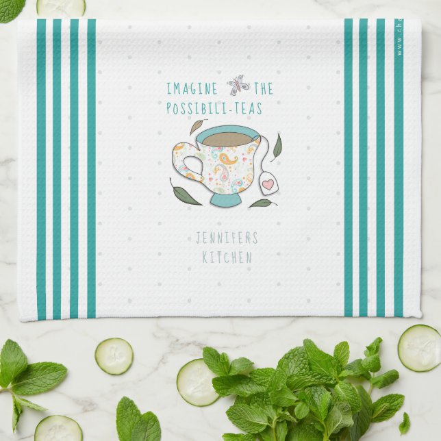Imagine the Possibilities Tea Puns Personalized Kitchen Towel (Folded)
