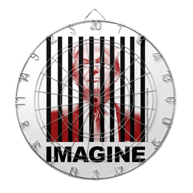 Imagine Trump Behind Bars Dartboard With Darts (Front)