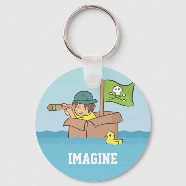 Imagining an adventure with cardboard boxes keychain (Front)